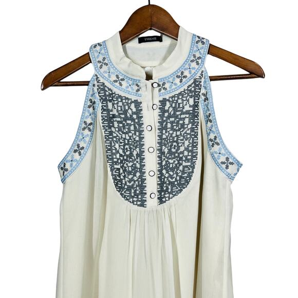 THEME Sleeveless Shirt Mini Dress Casual Button Front Top Blouse Tunic - M - Picture 2 of 4